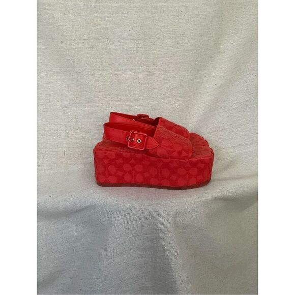 Coach Red Orange Noelle Sandal In Signature Terry Cloth size 6.5 - Picture 3 of 6